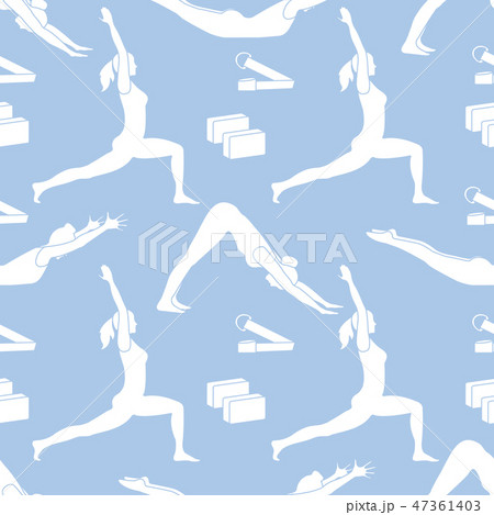 Sports seamless pattern with women doing yoga Sports seamless pattern with women doing yoga 47361403