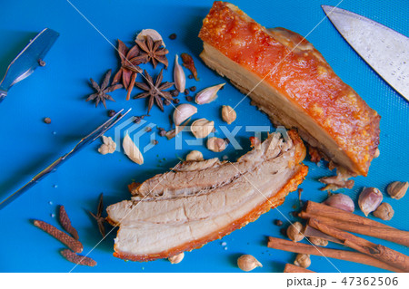 Roasted Pork belly bacon or Streaky Pork Roasted Pork belly bacon or Streaky Pork 47362506