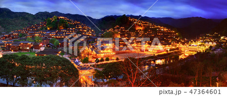 Night view of large ethnic village in Southwest Night view of large ethnic village in Southwest 47364601
