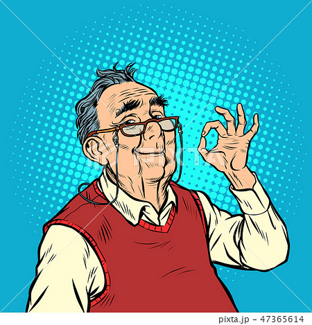 smile elderly man with glasses okay gesture smile elderly man with glasses okay gesture 47365614
