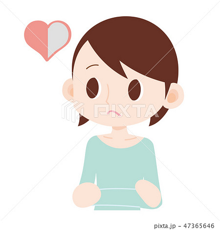 女性上半身　ハート半分　迷い中 47365646