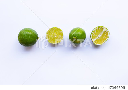 Lime on white background. Top view 47366206