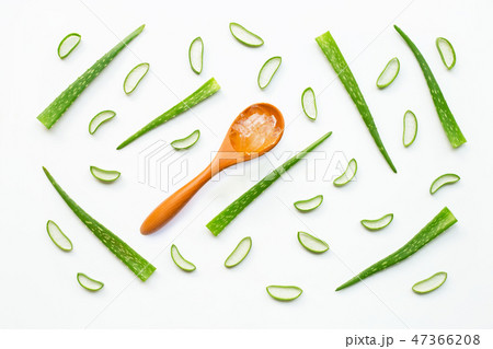 Aloe vera fresh leaves with slices and  gel 47366208