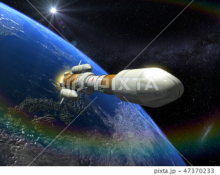地球　CG　日本　ライジングサン 3D 　ロケット　太陽 47370233