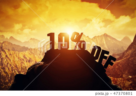 10% off writing on a mountain peak. 47370801