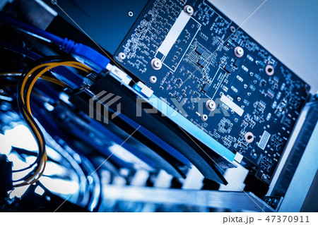 Bitcoin mining device in a close-up shot. 47370911