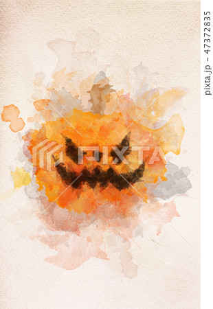 Halloween scary pumpkin in watercolor painting. 47372835