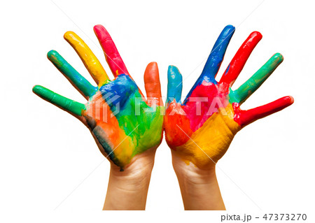 Painted hands, colorful fun. Isolated Painted hands, colorful fun. Isolated 47373270