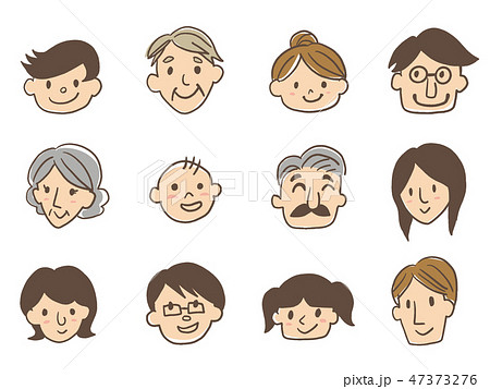いろんな人の顔 手描きのイラスト素材