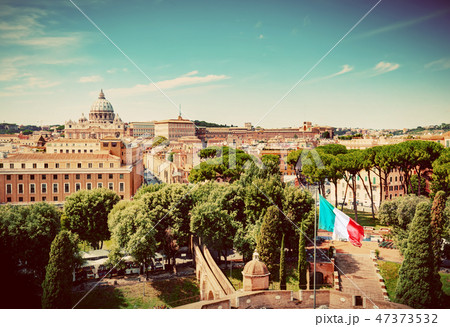 Vatican City. Italian flag waving. Vintage Vatican City. Italian flag waving. Vintage 47373532