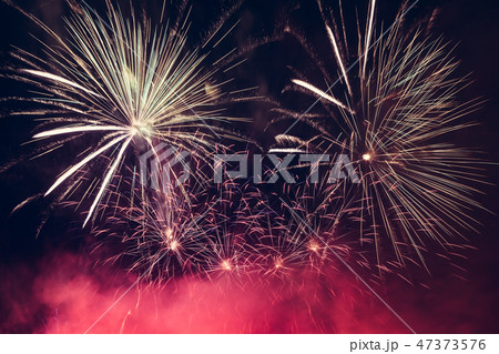 Spectacular fireworks show light up the sky. New year celebration. 47373576