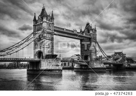 Tower Bridge in London, the UK. Black and white 47374263
