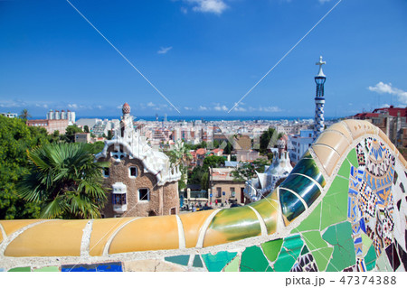 Park Guell, view on Barcelona, Spain Park Guell, view on Barcelona, Spain 47374388