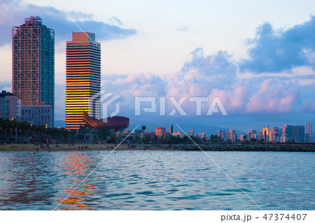 Barcelona skyline from sea 47374407
