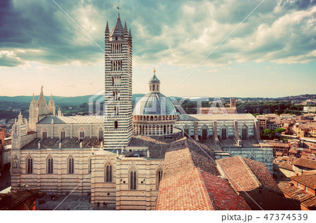 Siena, Italy panorama city view. Siena Cathedral, Duomo di Siena. Vintage 47374539