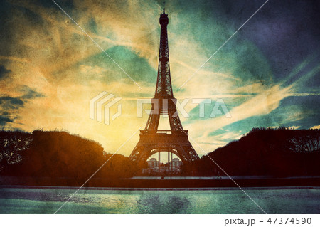 Eiffel Tower in Paris, Fance in retro style. Eiffel Tower in Paris, Fance in retro style. 47374590