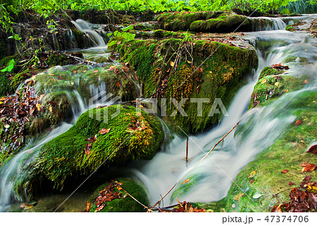 Waterfall in forest. Crystal clear water. Waterfall in forest. Crystal clear water. 47374706
