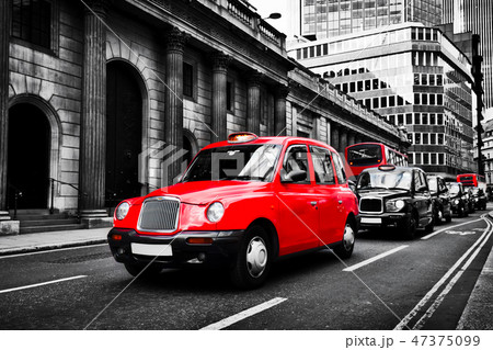 Symbol of London, the UK. Taxi cab known as hackney carriage. 47375099