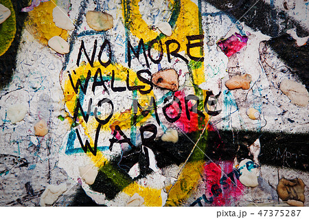 Part of Berlin Wall with graffiti and chewing gums 47375287