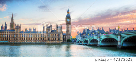 London, UK panorama. Big Ben in Westminster Palace on River Thames at sunset London, UK panorama. Big Ben in Westminster Palace on River Thames at sunset 47375625