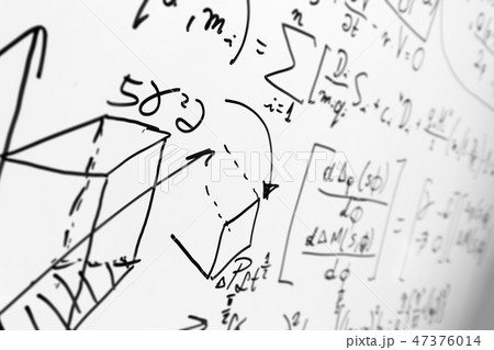 Complex math formulas on whiteboard. Mathematics and science with economics 47376014