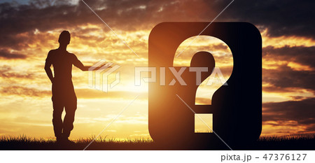 Man pointing at question sign. 3D render. 47376127