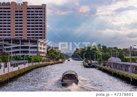 View of bus boat along a canal in Bang Kapi View of bus boat along a canal in Bang Kapi 47378601