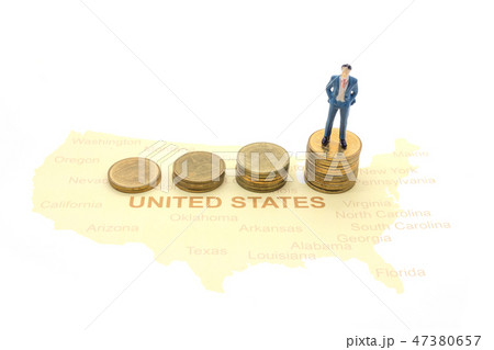 businessman standing on map American 47380657