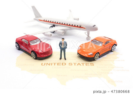 businessman and car airplane on map American 47380668