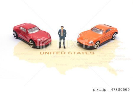 businessman and car on map American 47380669