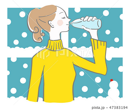 イラスト素材 水 飲む 女性 余白 水分補給 ベクター 水分補給 雪の日 Procreate逆引き辞典