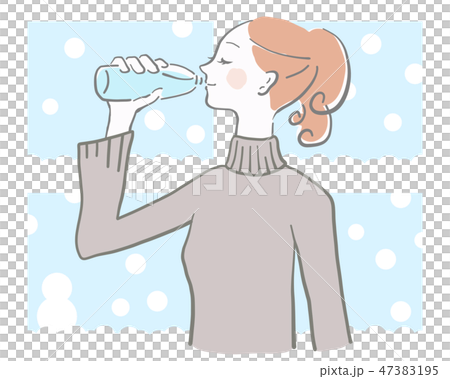 水 飲む 女性 余白 水分補給 ベクター 冬こそ水分補給のイラスト素材