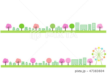 春　桜の木と街並み　イラストセット 47383604