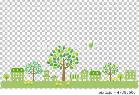 Green cityscape and birds illustration 47383606