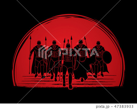 Group of Spartan Warrior walking with spears 47383933