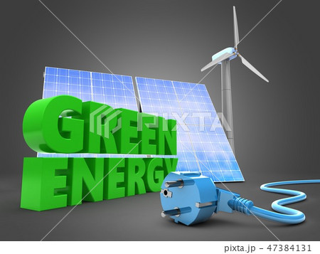 3d illustration of green sign with solar panel 47384131
