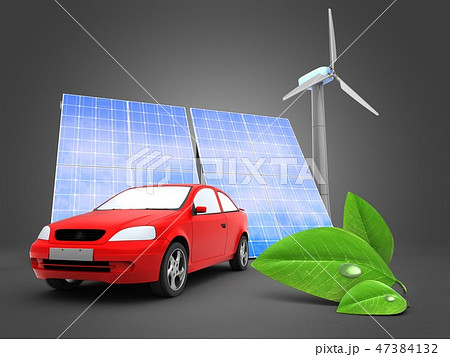 3d illustration of car  with energy and leaf 47384132