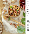 Seasoning fried peanut bean in basket, bean snack 47384244