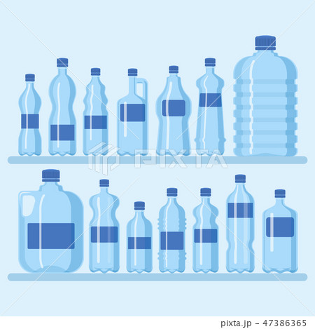Plastic bottle set vector illustration. Different sizes of cartoon containers for water and other 47386365