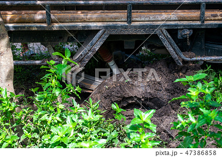 Off Road Wheel Stuck in Mud. Mud Wheel Terrain. 47386858