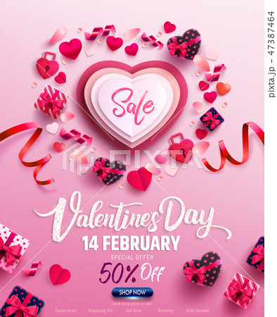 Valentine's Day Sale Poster or banner with gift Valentine's Day Sale Poster or banner with gift 47387464