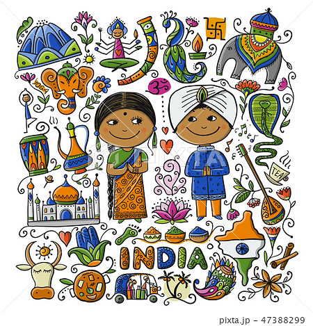 Indian lifestyle. Sketch for your design - Stock Illustration [49069229] -  PIXTA