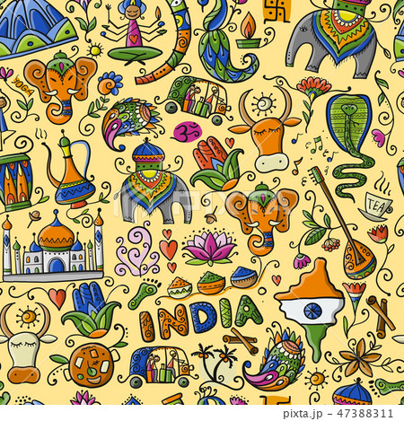 Indian lifestyle. Seamless pattern for your design 47388311