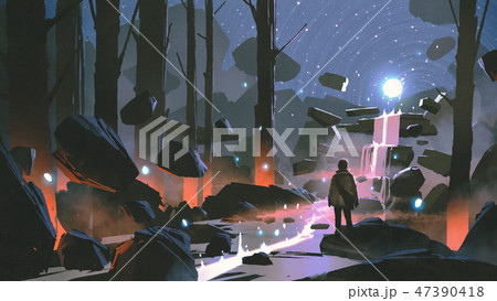 the glowing waterfall in enchanted forest the glowing waterfall in enchanted forest 47390418