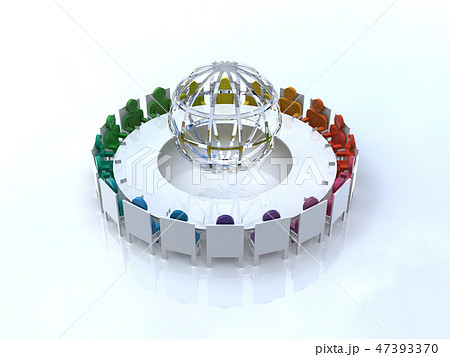 CG　3D　イラスト　立体　デザイン　アイコン　人　国際　会議　G20　輪　地球　人種　政治 47393370