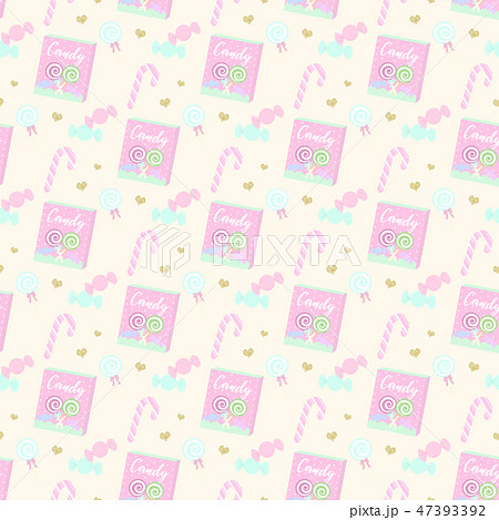 キャンディの箱とハートのシームレスパターンのイラスト素材