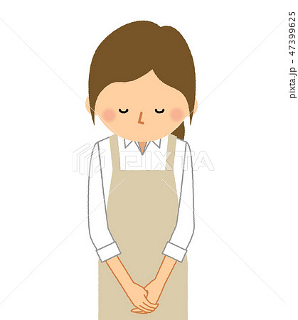 エプロンの女性　おじぎ 47399625