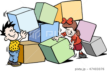 Happy Children building with big Bricks 47403076