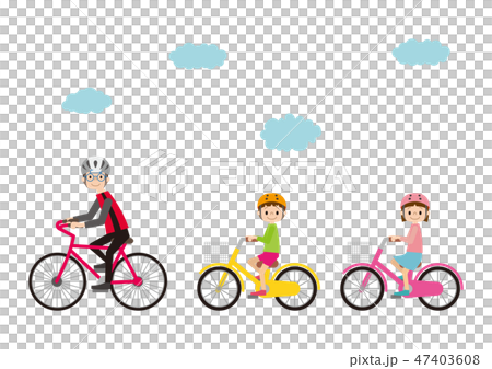 こちらを向いて自転車に乗る、自転車指導員と子ども達 47403608