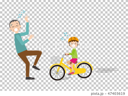 A child on a bicycle that seems to collide with the elderly A child on a bicycle that seems to collide with the elderly 47403619